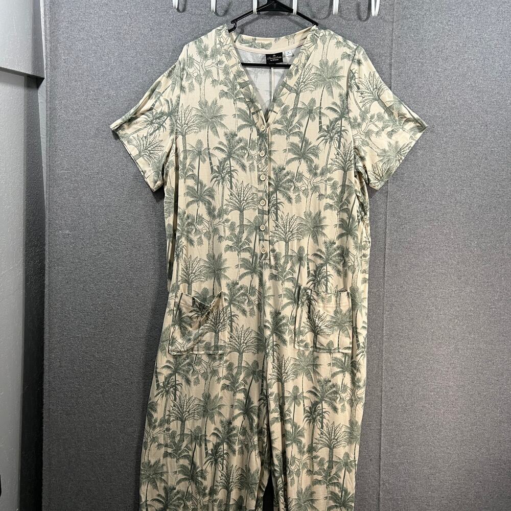 Bumblebella Dreamy Jersey Essential Wide Leg Jumpsuit Green/BeigePalm Size Large